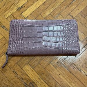 Nordstrom Purple Leather Alligator Pattern Zip Around Wallet